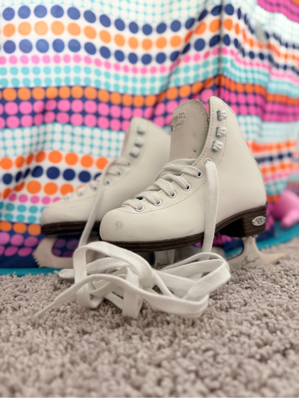 White Kids Figure Skates with Lace-Up Support